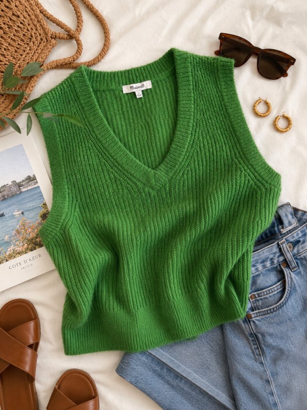 Madewell Alpaca Blend Sweater Vest Bright Green Size Large